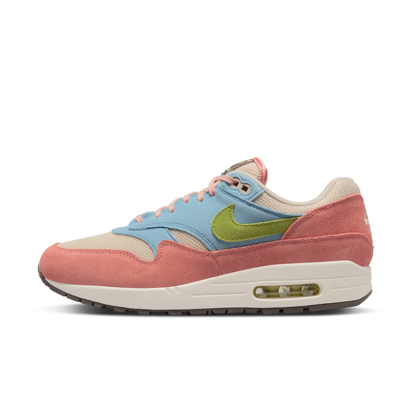 Nike Air Max 1 Light Madder Root Worn Blue in Lachsrosa, Hellblau und Olivgrün