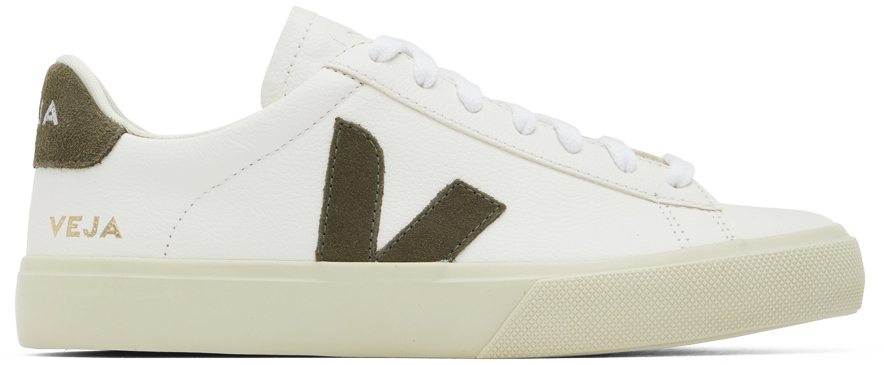 Veja White & Khaki Leather Campo Sneakers (CP0502347)