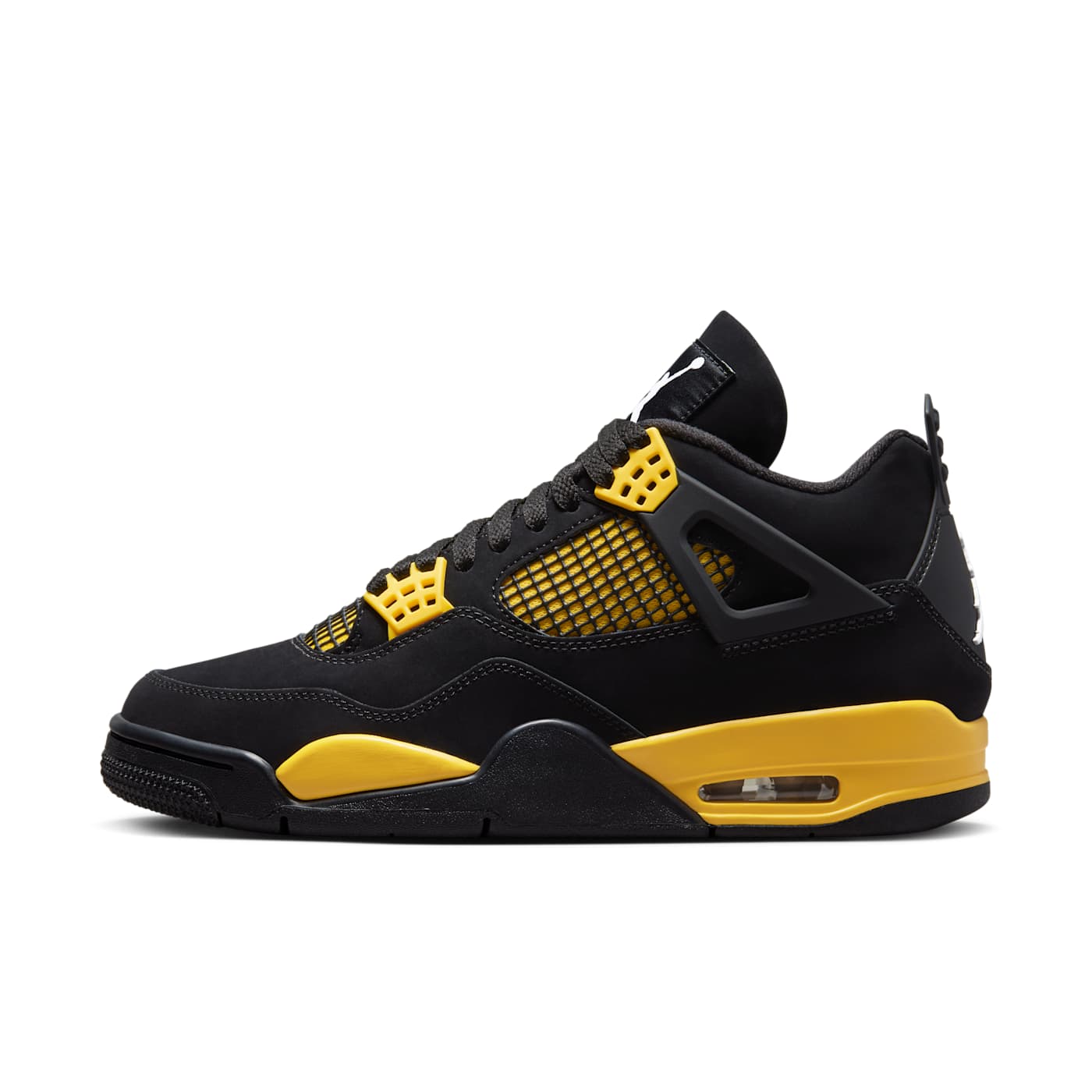 Air Jordan 4 Thunder DH6927-017 in schwarzem Nubuk mit gelben Akzenten